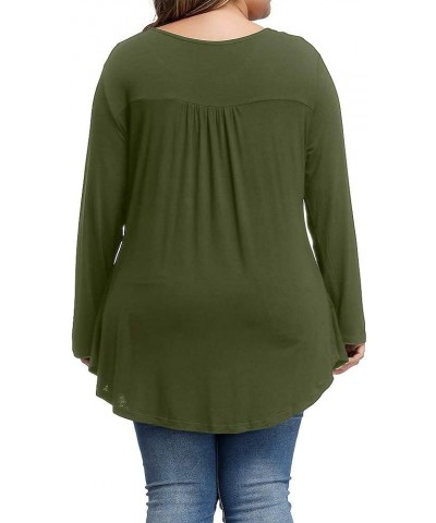 Plus Size Tops Women Long Sleeve Fall Tunics Loose Fit V Neck Pleated Shirts Army Green $8.39 Tops