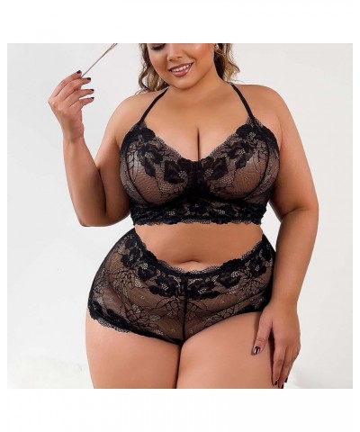 Body lencería talla grande mujer, Babydoll una pieza encaje Sexy, camisola cuello en V profundo, traje dormir sexual 11-black...