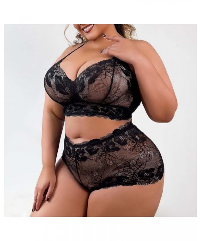 Body lencería talla grande mujer, Babydoll una pieza encaje Sexy, camisola cuello en V profundo, traje dormir sexual 11-black...