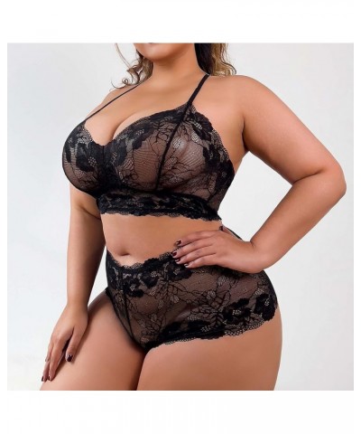 Body lencería talla grande mujer, Babydoll una pieza encaje Sexy, camisola cuello en V profundo, traje dormir sexual 11-black...