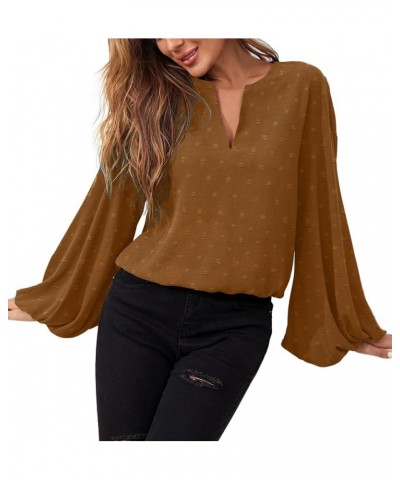 Blouses for Women V Neck Chiffon Casual Balloon Sleeve Shirts Loose Long Sleeve Tunic Tops Light Coffee $14.21 Blouses