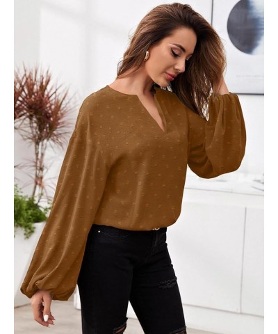 Blouses for Women V Neck Chiffon Casual Balloon Sleeve Shirts Loose Long Sleeve Tunic Tops Light Coffee $14.21 Blouses