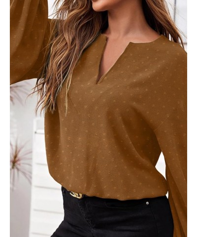 Blouses for Women V Neck Chiffon Casual Balloon Sleeve Shirts Loose Long Sleeve Tunic Tops Light Coffee $14.21 Blouses