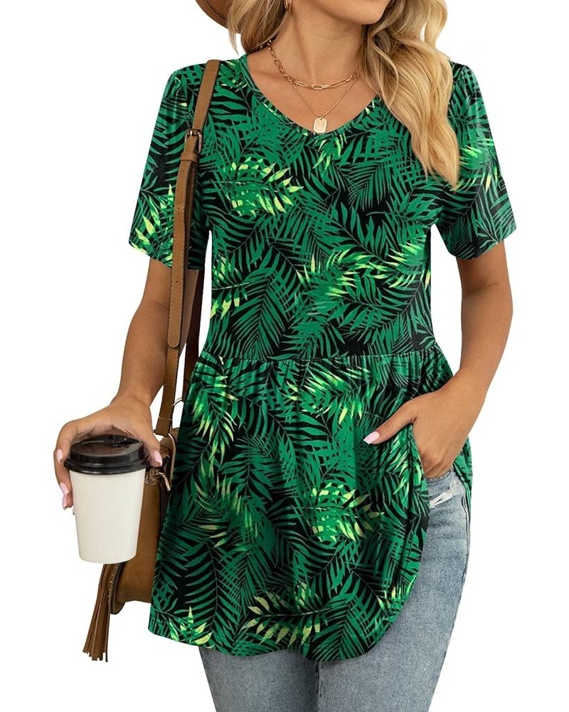 Womens Summer Tops Casual Tunic Short Sleeve V Neck T Shirts Fit Babydoll Blouse Leaf Green $11.39 Tops