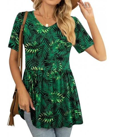 Womens Summer Tops Casual Tunic Short Sleeve V Neck T Shirts Fit Babydoll Blouse Leaf Green $11.39 Tops