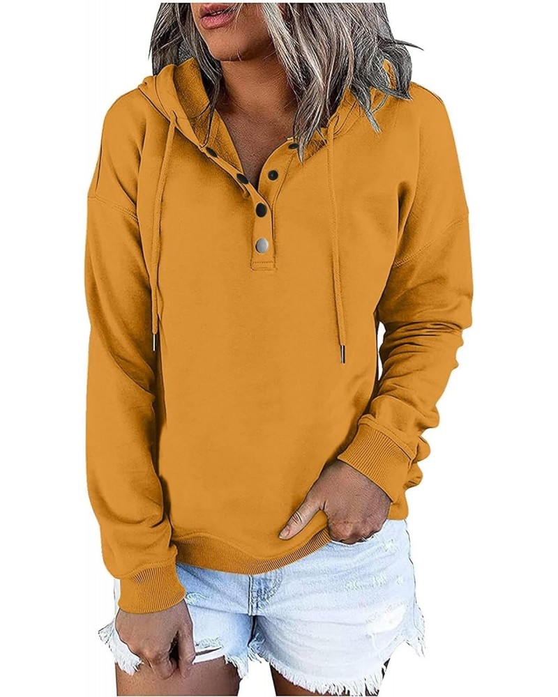 Womens Fashion Hoodie 2023 Button Collar Pullover Drawstring Hooded Sweatshirt Casual Long Sleeve Tops Fall Clothes $12.70 Ho...