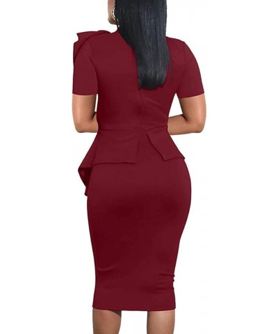 Women's Fashion Peplum Bodycon Dresses Short Sleeve Bow Club Ruffle Pencil Party Dress 5427 Burgundy $19.43 Dresses