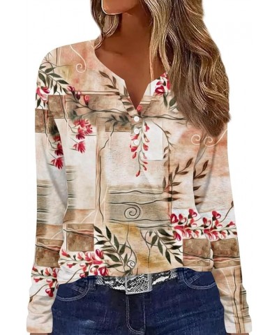 Women's Casual Long Sleeve V Neck Shirts Fall Fashion Basic Tops Comfy Loose Plus Size Floral Print Dressy Pullover 2-beige $...