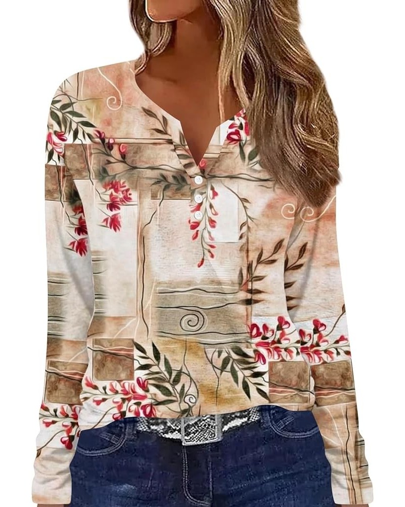 Women's Casual Long Sleeve V Neck Shirts Fall Fashion Basic Tops Comfy Loose Plus Size Floral Print Dressy Pullover 2-beige $...