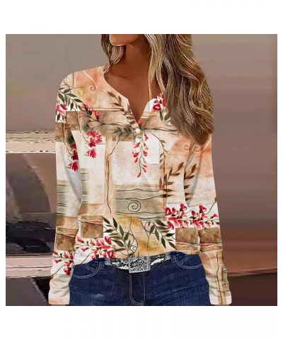 Women's Casual Long Sleeve V Neck Shirts Fall Fashion Basic Tops Comfy Loose Plus Size Floral Print Dressy Pullover 2-beige $...