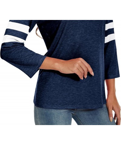 Womens 3/4 Sleeve Fashion Crewneck Tops Patchwork Blouse Casual Loose Comfy Shirt 1 Dark Blue $11.00 Blouses