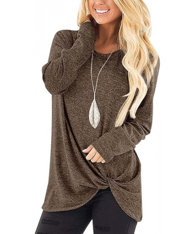 Womens Casual Long Sleeve T-Shirts Twist Knot Front Tunic Tops 2-brown $14.99 Tops