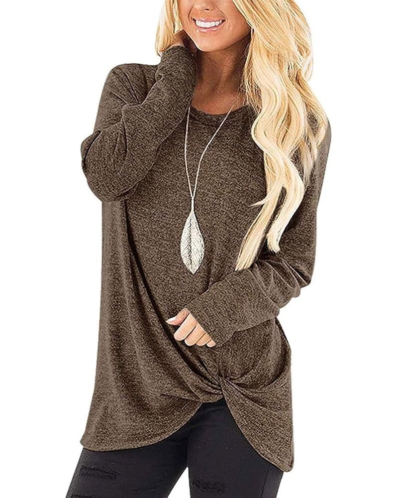 Womens Casual Long Sleeve T-Shirts Twist Knot Front Tunic Tops 2-brown $14.99 Tops