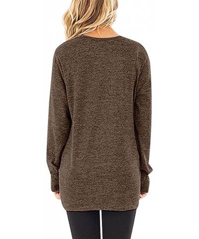 Womens Casual Long Sleeve T-Shirts Twist Knot Front Tunic Tops 2-brown $14.99 Tops