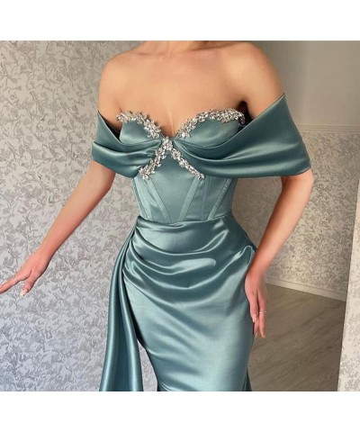 Off Shoulder Mermaid Prom Dresses for Women Sweetheart Satin Evening Gown Maxi Bodycon Party Dress Navy Blue $43.99 Dresses