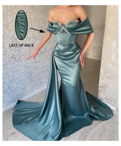 Off Shoulder Mermaid Prom Dresses for Women Sweetheart Satin Evening Gown Maxi Bodycon Party Dress Navy Blue $43.99 Dresses