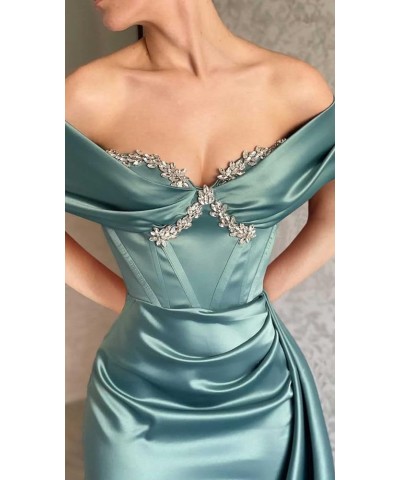 Off Shoulder Mermaid Prom Dresses for Women Sweetheart Satin Evening Gown Maxi Bodycon Party Dress Navy Blue $43.99 Dresses