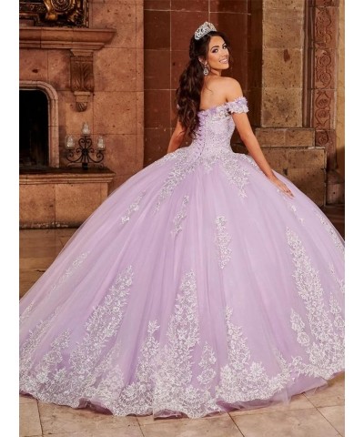 Lace Applique Quinceanera Dresses Off Shoulder Puffy Tulle Sweet 15 16 Ball Gowns Hot Pink $56.00 Dresses