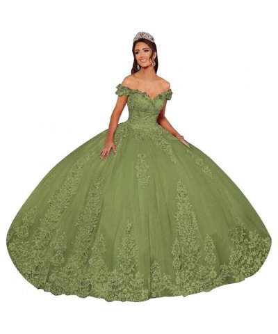 Lace Applique Quinceanera Dresses Off Shoulder Puffy Tulle Sweet 15 16 Ball Gowns Hot Pink $56.00 Dresses