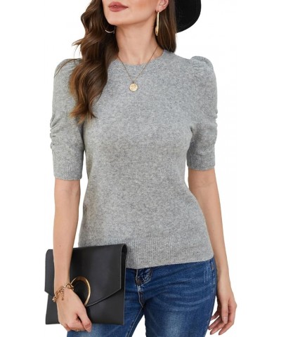 Short Sleeve Sweater Tops for Women Puff Sleeve Tops Grey $18.19 Sweaters