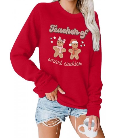 Christmas Shirt Women Funny Gingerbread Graphic Blouses Merry Xmas Holiday Tees Casual Long Sleeve Pullover Tops Red $15.18 T...