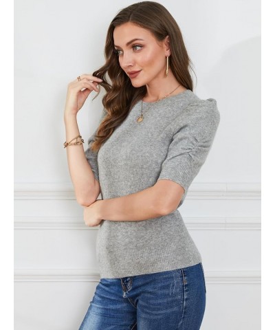 Short Sleeve Sweater Tops for Women Puff Sleeve Tops Grey $18.19 Sweaters