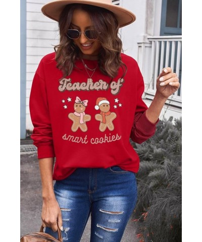 Christmas Shirt Women Funny Gingerbread Graphic Blouses Merry Xmas Holiday Tees Casual Long Sleeve Pullover Tops Red $15.18 T...