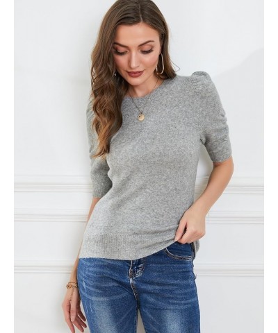 Short Sleeve Sweater Tops for Women Puff Sleeve Tops Grey $18.19 Sweaters