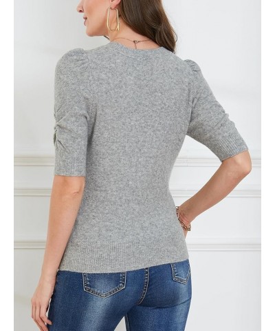 Short Sleeve Sweater Tops for Women Puff Sleeve Tops Grey $18.19 Sweaters