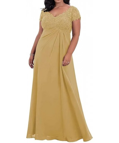 V-Neck Mother of The Bride Dresses for Wedding Plus Size Lace Applique Long Evening Party Formal Gowns Gold $35.70 Dresses