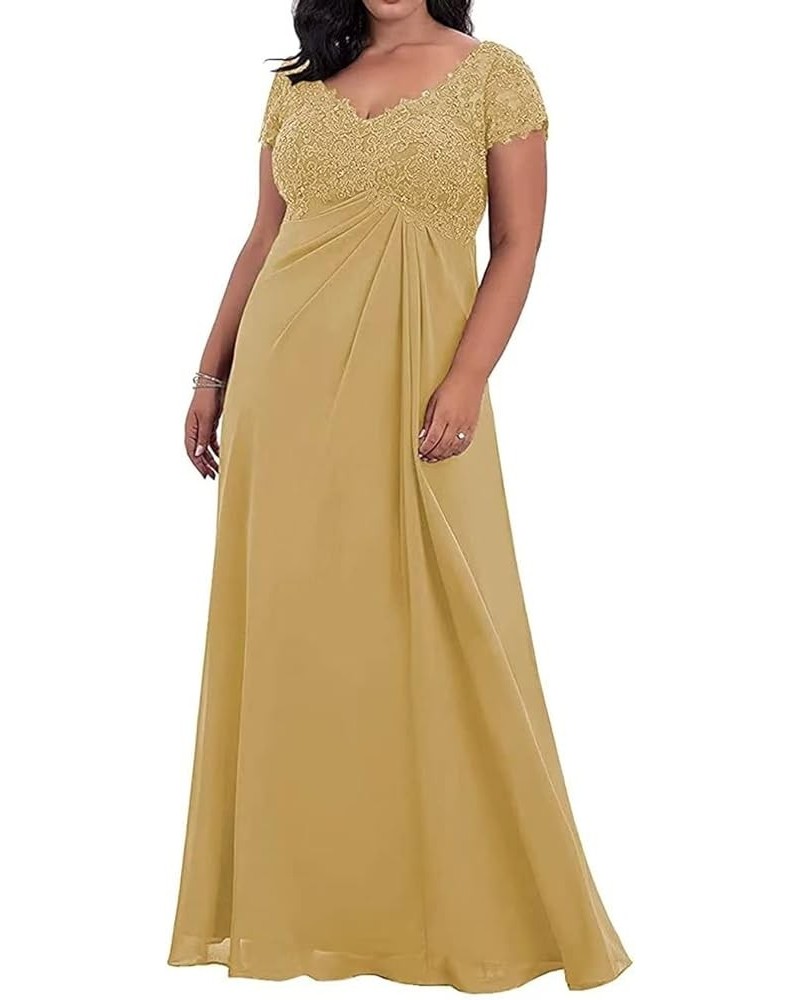 V-Neck Mother of The Bride Dresses for Wedding Plus Size Lace Applique Long Evening Party Formal Gowns Gold $35.70 Dresses