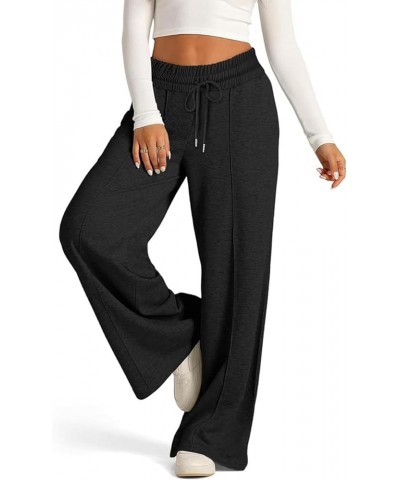 Womens High Waisted Sweatpants with Pockets 2024 Fall Y2k Jogger Pants Baggy Lounge Trousers Cinch Bottom Sweatpants D01-blac...