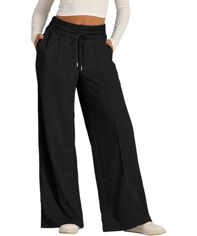 Womens High Waisted Sweatpants with Pockets 2024 Fall Y2k Jogger Pants Baggy Lounge Trousers Cinch Bottom Sweatpants D01-blac...