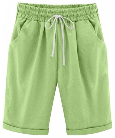 Women's Elastic Waist Knee Length Bermuda Shorts with Pockets Casual Loose Drawstring Summer Shorts Plus Size B-green $7.53 A...