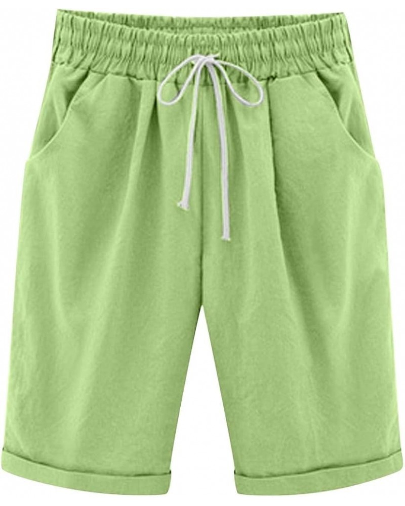 Women's Elastic Waist Knee Length Bermuda Shorts with Pockets Casual Loose Drawstring Summer Shorts Plus Size B-green $7.53 A...