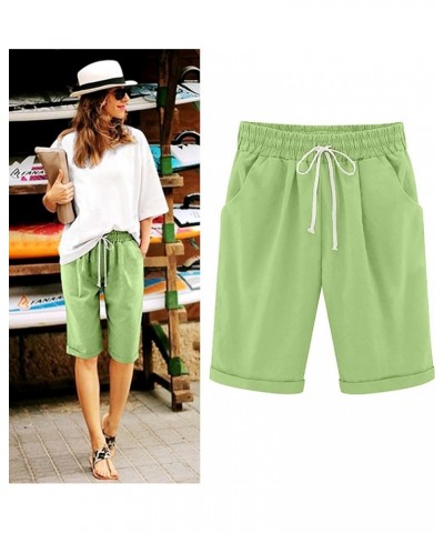 Women's Elastic Waist Knee Length Bermuda Shorts with Pockets Casual Loose Drawstring Summer Shorts Plus Size B-green $7.53 A...