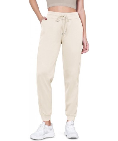 Women's Jogger with Pockets Cotton French Terry High Waist Drawstring Casual Lounge Sweatpants Cream $21.65 Activewear