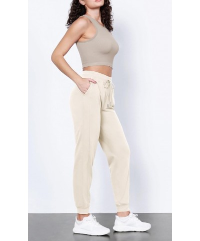 Women's Jogger with Pockets Cotton French Terry High Waist Drawstring Casual Lounge Sweatpants Cream $21.65 Activewear