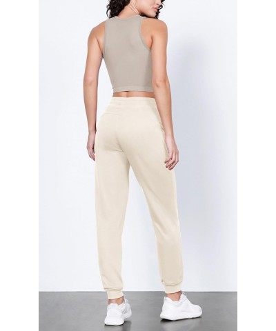 Women's Jogger with Pockets Cotton French Terry High Waist Drawstring Casual Lounge Sweatpants Cream $21.65 Activewear