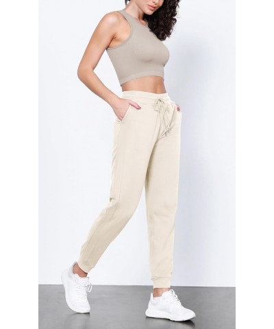 Women's Jogger with Pockets Cotton French Terry High Waist Drawstring Casual Lounge Sweatpants Cream $21.65 Activewear