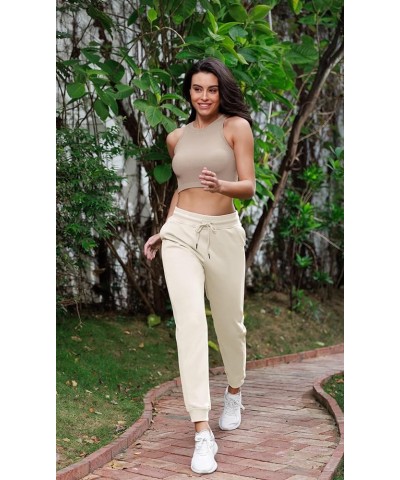 Women's Jogger with Pockets Cotton French Terry High Waist Drawstring Casual Lounge Sweatpants Cream $21.65 Activewear