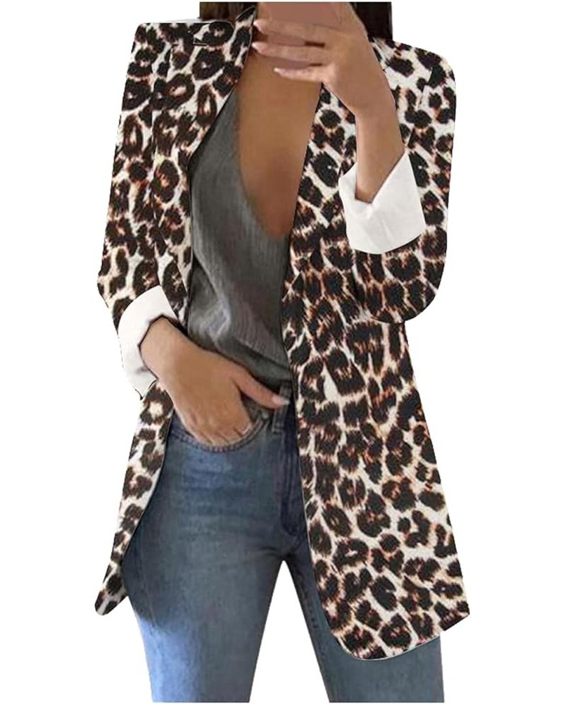 Casual Blazers Jacket for Women Long Sleeve Lapel Cardigan Open Front Printed Coat Office Work Notched Collar Mid Length P23-...