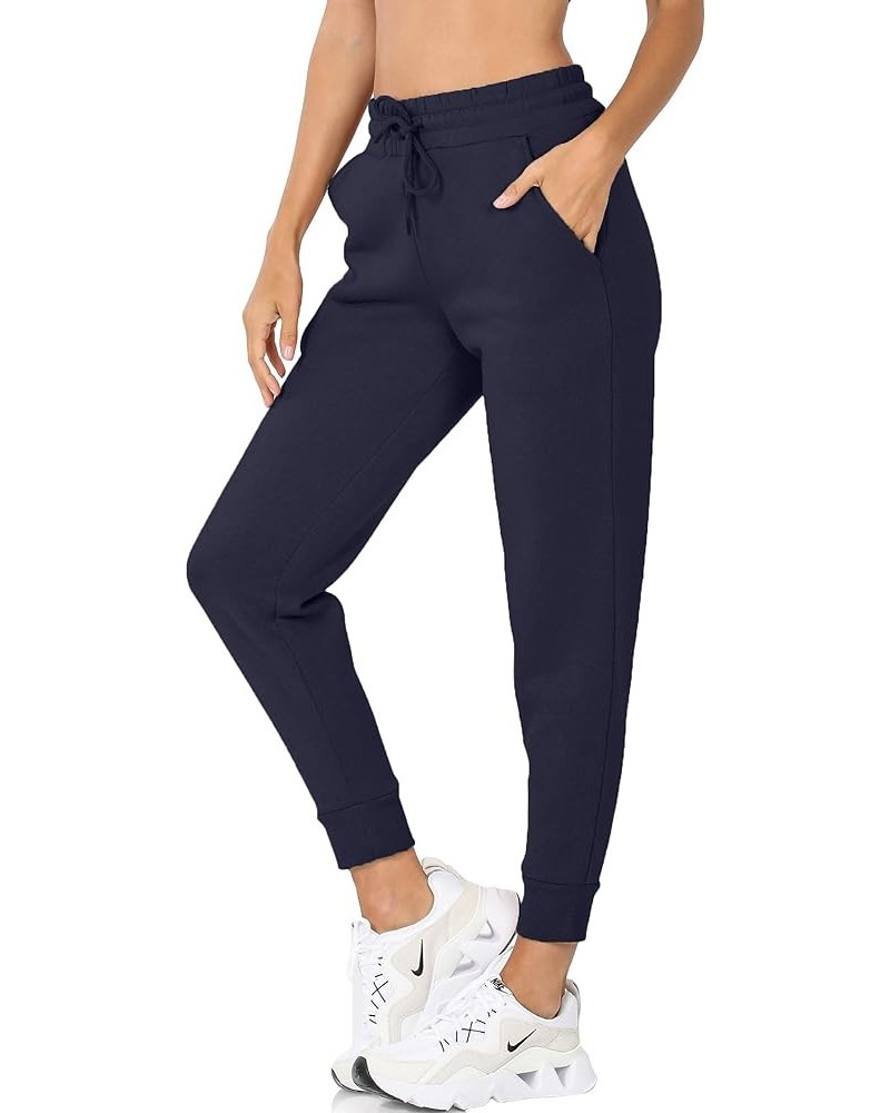 Womens Casual Fleece Jogger Sweatpants Active Drawstring High Waistband with Pockets (S-3XL) Navy $9.60 Activewear