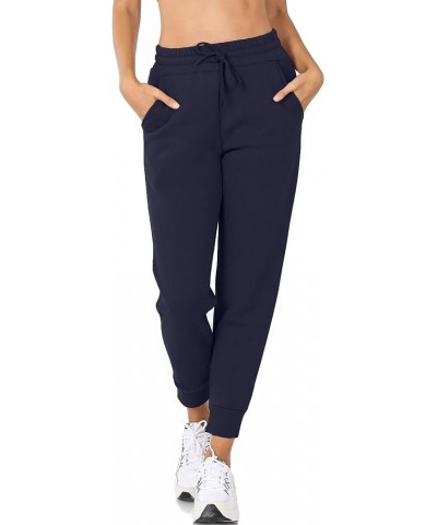 Womens Casual Fleece Jogger Sweatpants Active Drawstring High Waistband with Pockets (S-3XL) Navy $9.60 Activewear