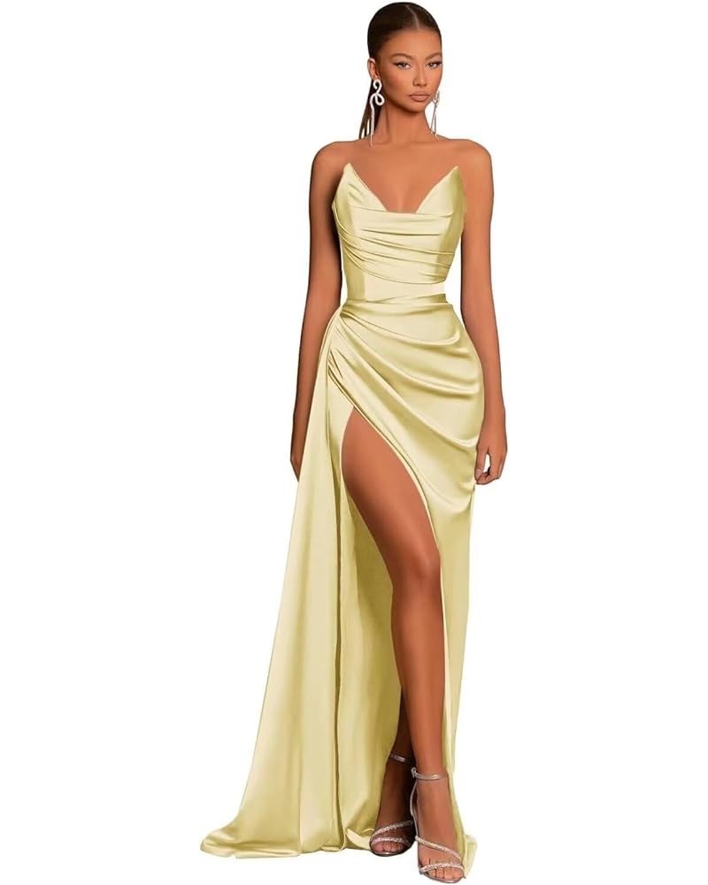 Satin Mermaid Prom Dresses Long Bodycon Bridesmaid Dress Tight Formal Evening Dress Yellow $34.79 Dresses