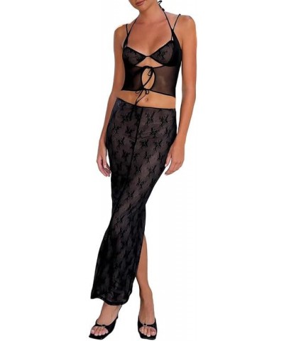 Women y2k 2 Piece Long Skirt Set Sexy Spaghetti Strap Sleeveless Crop Top Bodycon Maxi Skirt 2PC Summer Dress Outfit Black6 $...