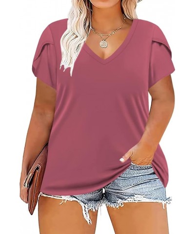 Womens-Plus-Size-Tops Summer Petal Sleeve T Shirts Casual V Neck Tees XL-5XL Purple $12.90 T-Shirts