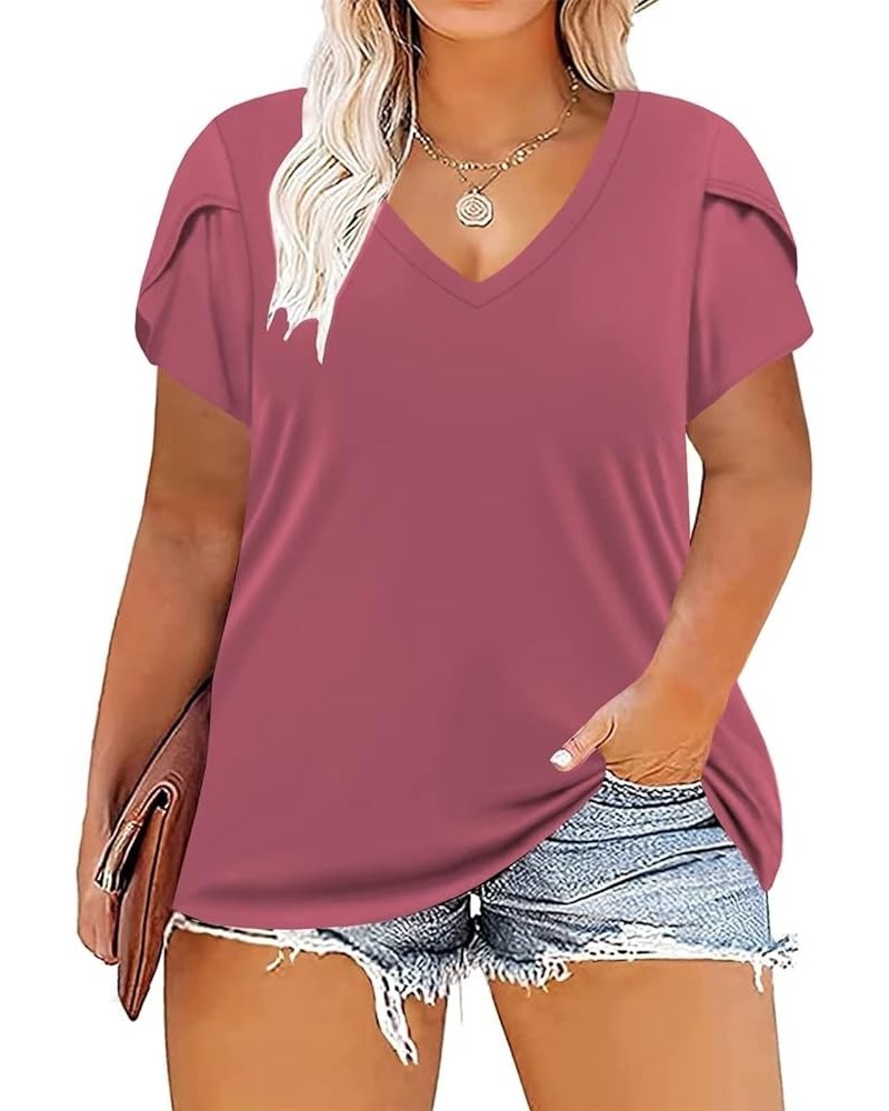 Womens-Plus-Size-Tops Summer Petal Sleeve T Shirts Casual V Neck Tees XL-5XL Purple $12.90 T-Shirts