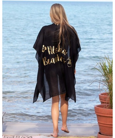 Womens Bride Tribe Cover Up Bachelorette Swimsuit Beach Shawl Wrap Aloha Beaches - Black/Gold $32.55 Swimsuits