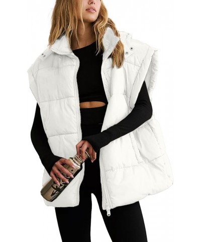 Women's Quilted Puffer Vest Lightweight Sleeveless Stand Collar Jackets Warm Puffy Padded Gilet White $15.75 Vests